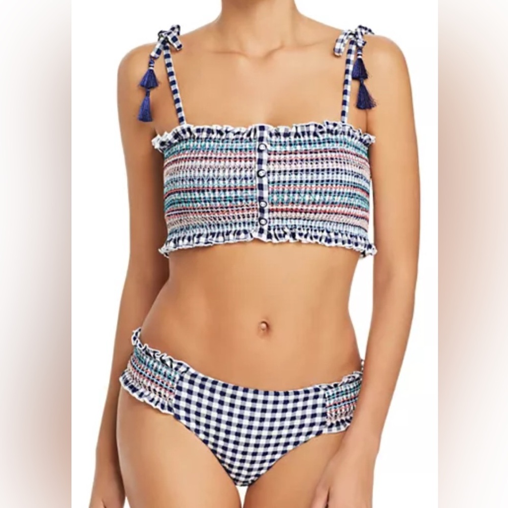 Red Carter In Stitches Smocked Bandeau Bikini Top & Lola Smocked Bikini Bottom S